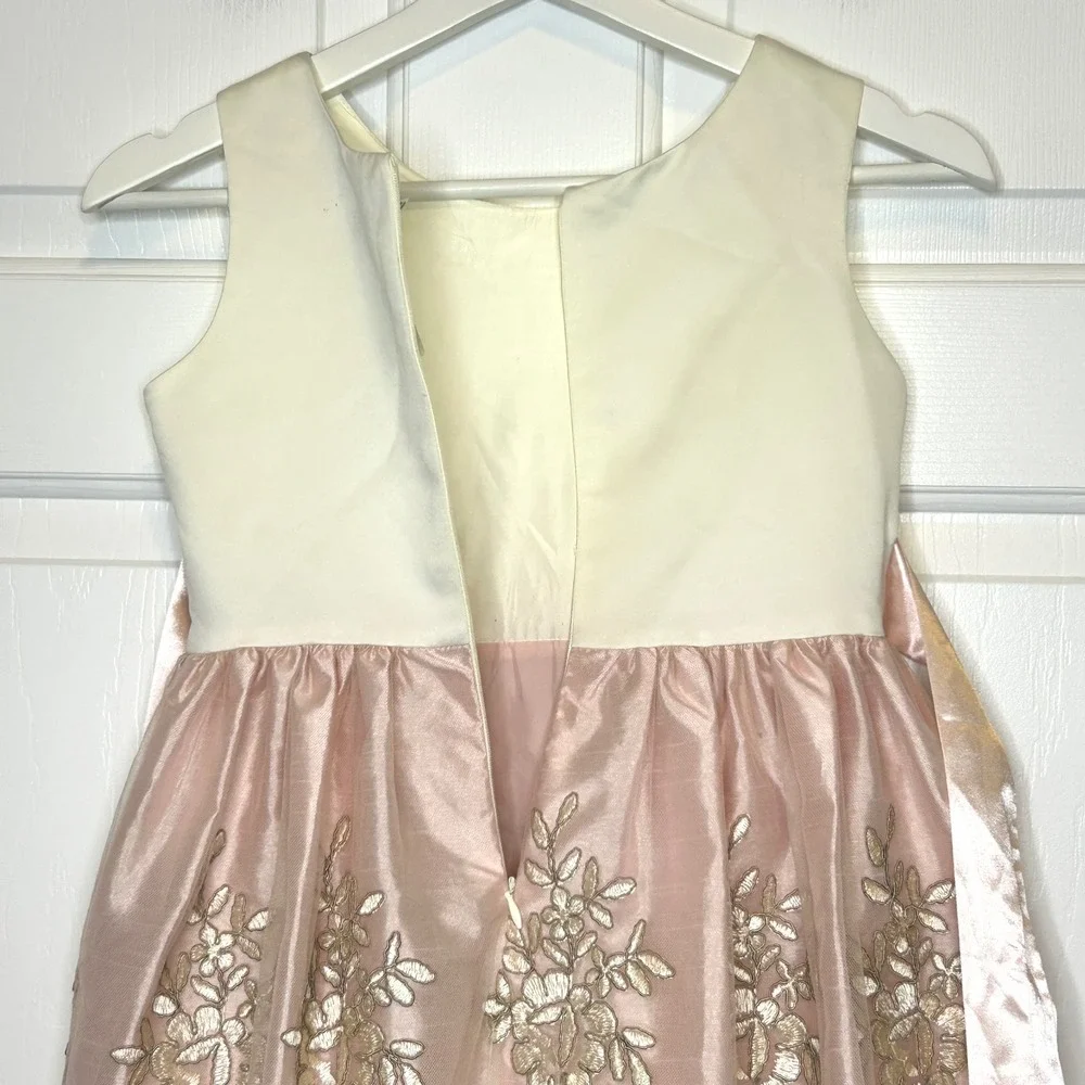Jayne Copeland Girls Cream Pink Gold Floral Embroidered Party Dress Size 7‎